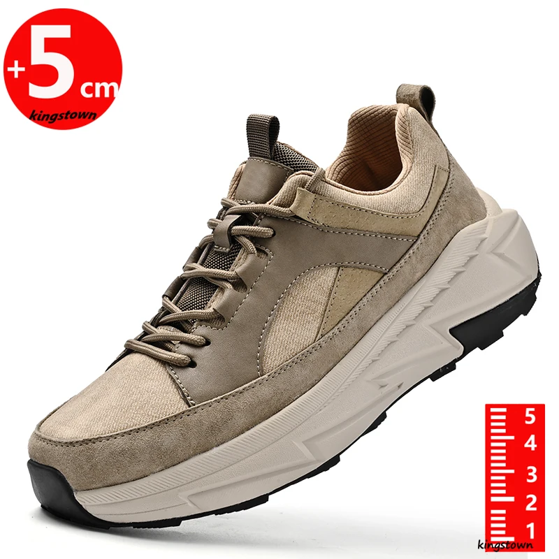Men Sneakers Elevator Lift Chunky Height Increase 5CM Leisure Outdoor Sports Man Leather Shoes