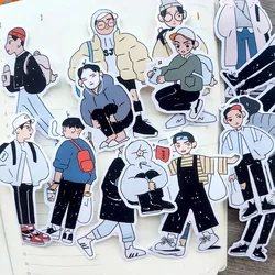 17pcs Hand Account Sticker Cute Salt Korean Boy Day Wear Diary Mobile Phone Case Stationery Box Decorative Material