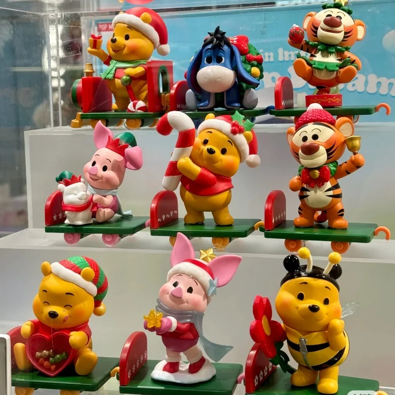 2024 New Disney Christmas Winnie The Pooh Gift Delivery Series Blind Box Kawaii Winnie Figure Model Suprise Box Desk Decor Gift