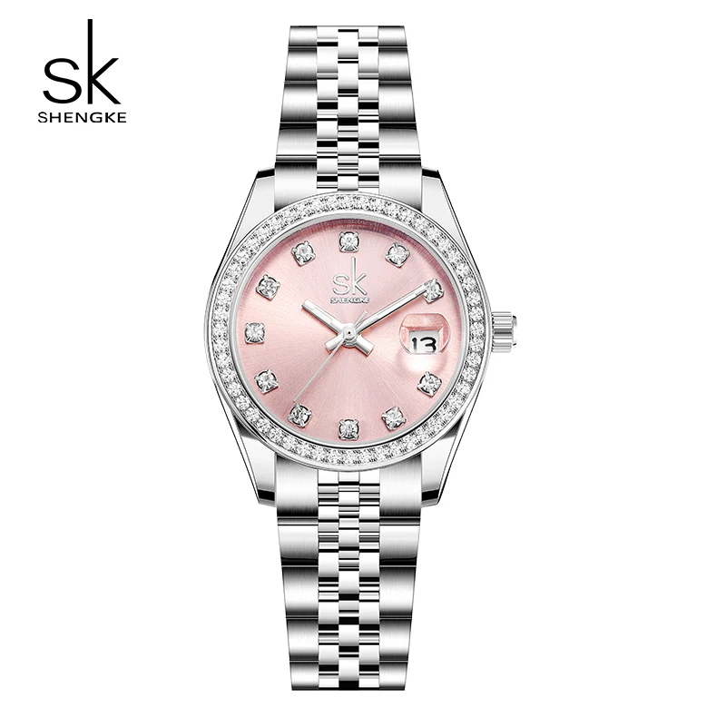 Shengke Top Luxury Ladies Quartz Watches Original Design Women\'s Fashion Wriswatches Stainless Steel Ladies Best Gifts Clock