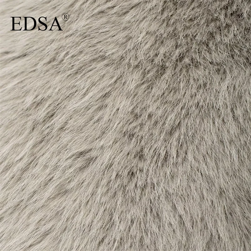 EDSA Woman Cropped Winter Faux Fur Gray Vest Autumn Cardigan Sleeveless Coats Fluffy Warm Open Stitch Waistcoat