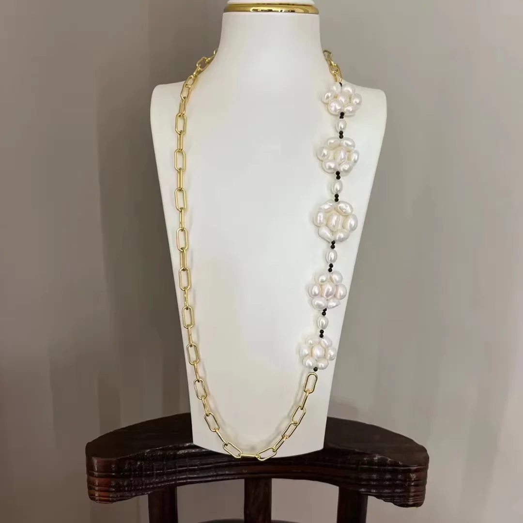 

Natural White Pearl Flower Women Wedding Party Chain Necklace Body Jewelry For Brides Accessories