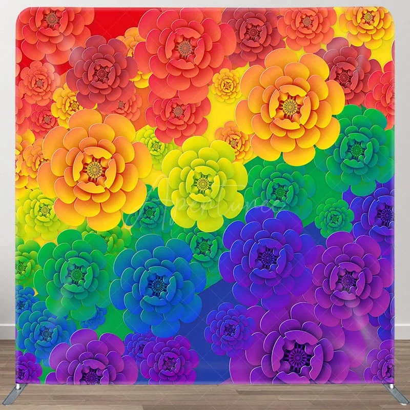 Colorful Floral Pattern Birthday 6x6ft Bridal Shower Baby Shower Birthday Pillow Case Photoshoot Backdrop Stand Cover