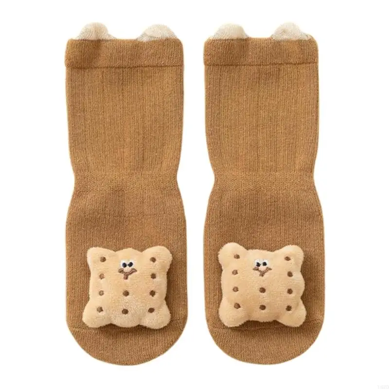 Y88D Cartoon Pattern Spring Stockings with Soles for Girls Boys 0-3 Years