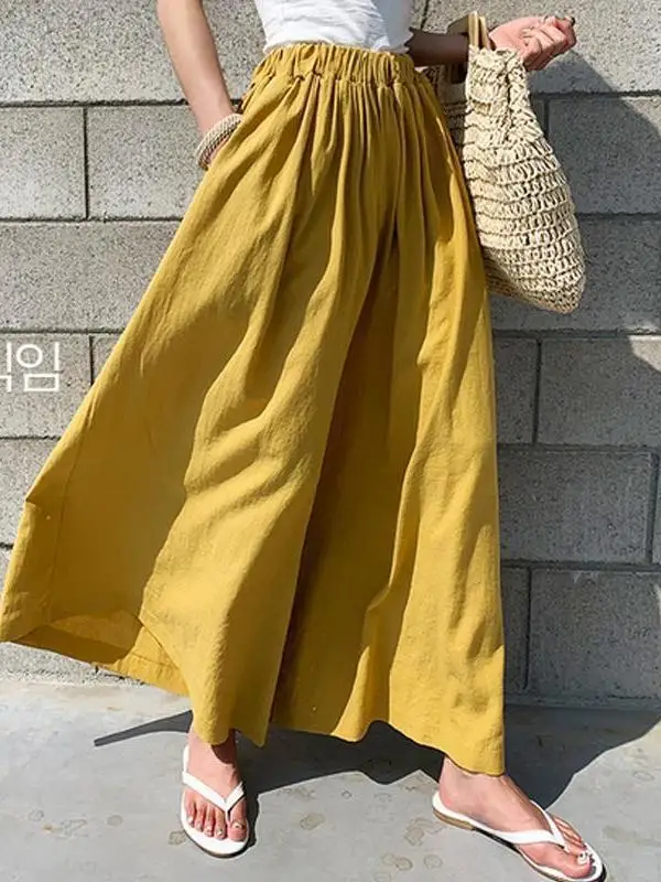 

Spring and summer new fashion loose casual cotton hemp wide leg trousers fat large linen nine-point straight leg trousers VON0