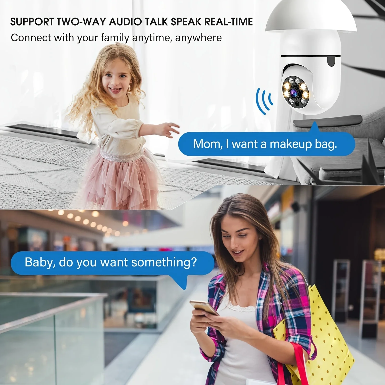 1080P E27 Bulb Camera WiFi Indoor Video Surveillance Color Night Vision Auto Tracking Wireless CCTV Security Monitor Ip Camera