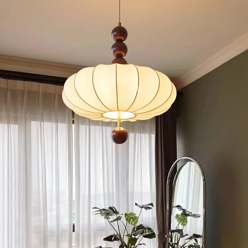 French-style Dining Room Chandelier Wabi-sabi Style Fabric Bedroom Lamp New Chinese Style Nanyang Style Zen Solid Wood Lamp