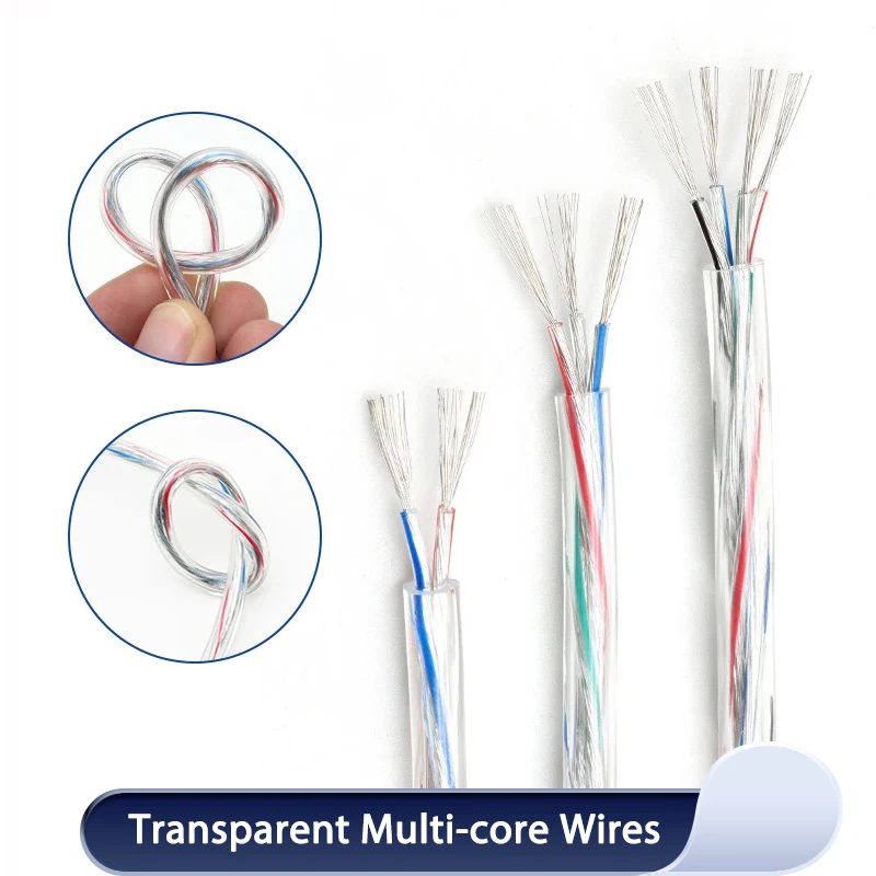 

1~20m Transparent Power Cord 28/26/24/22/20/18/16AWG PVC Insulation Tinned Copper Cable 2 3 4 5 Cores LED Light Wire Line