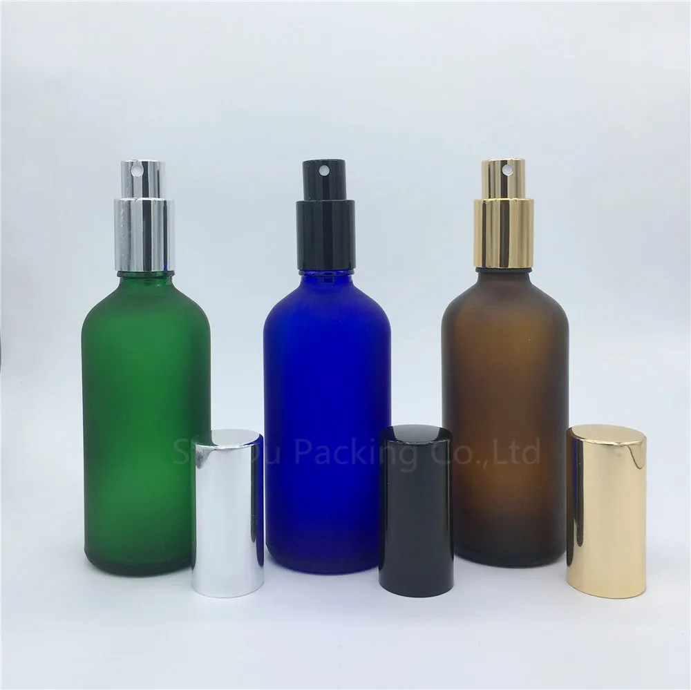 Travel Bottle 100ml Amber Blue Green Transparent Frosted Glass Bottle With sprayer, 100cc Perfume Bottle Spray Bottles 10pcs