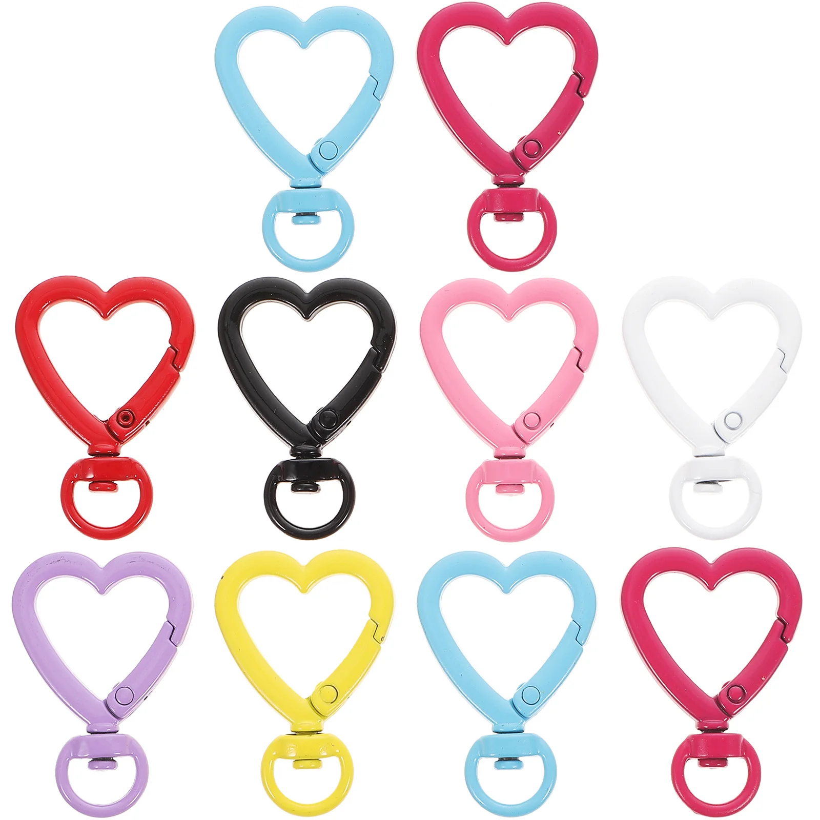 10개 하트 모양 매끄럽고 반짝이는 DIY 보석 제작 공예품 열쇠고리 가방 발렌타인 선물 혼합 색상 클라스프 열쇠고리 제작용