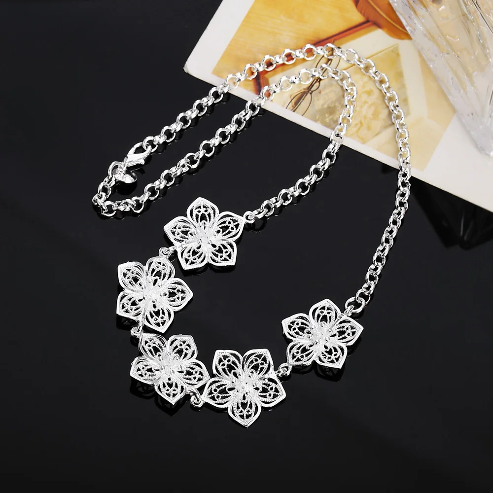 

Hot Sell 925 Sterling Silver Cute Women Lady Wedding Retro Charm Flowers Necklace Fashion Trends Jewelry Chain Gifts Charms