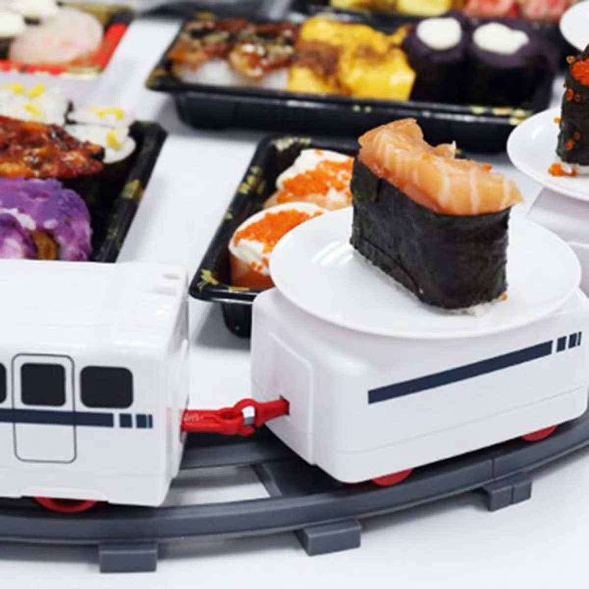 Tren de Sushi giratorio, pista transportadora de juguete, mesa giratoria, juego de tren de comida para niños, accesorios de fiesta de Sushi DIY