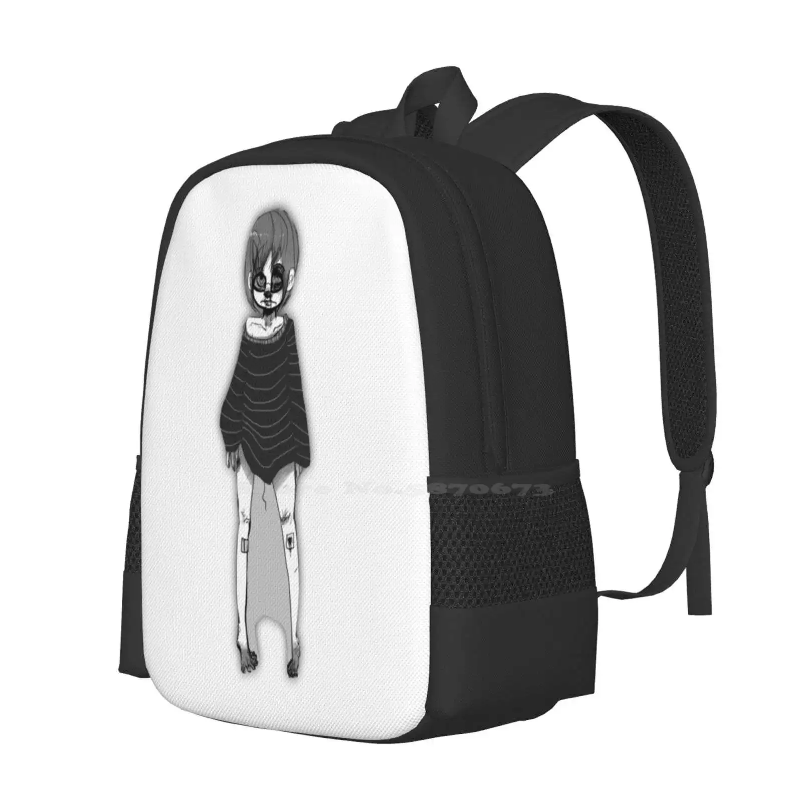 Greyscale Cutie Teen College Student Backpack Pattern Design Bags Cute Cuts Black Eye Hipster Anime Glasses Stripes Bare Feet