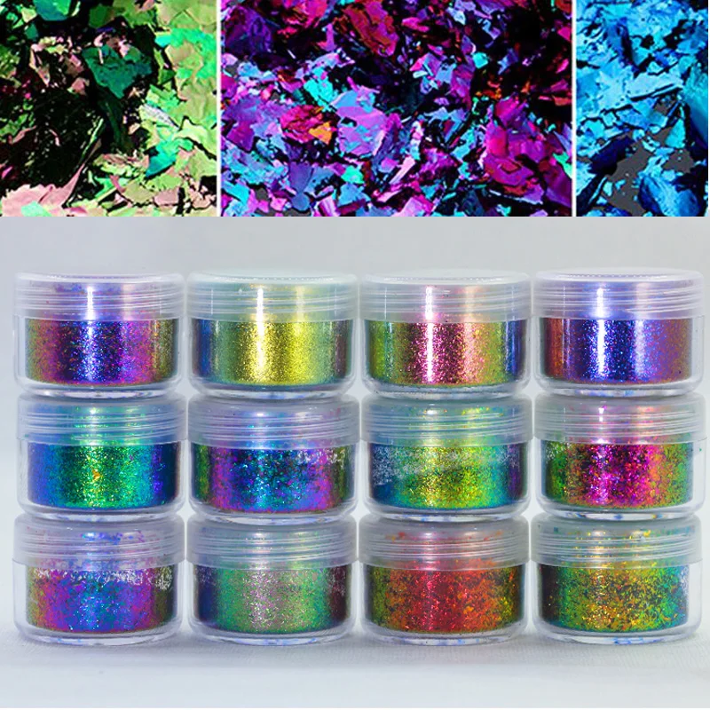 1 Jar AURORA Chrome Eyeshadow/Nail Art Flakes Multi Chrome Chameleon Peacock Galaxy Chrome Flakes Nail Art Mirror Powder Pigment