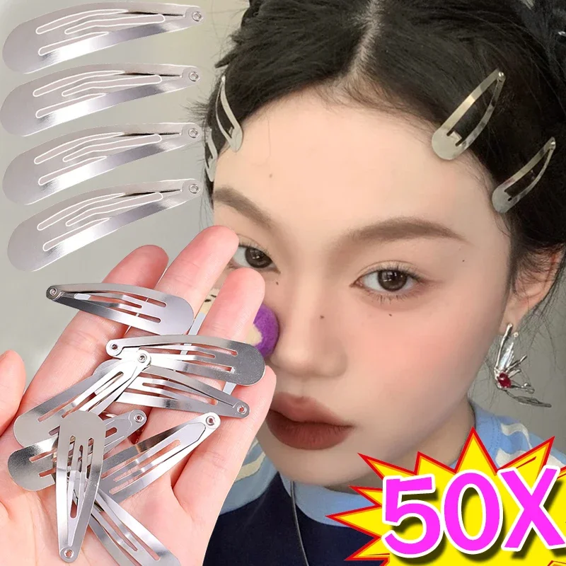 

50pcs Simple Metal Silver Hair Clips BB Snap Y2K Hairpins Base for DIY Handmade Barrettes Korean Women Styling Tools Accessories