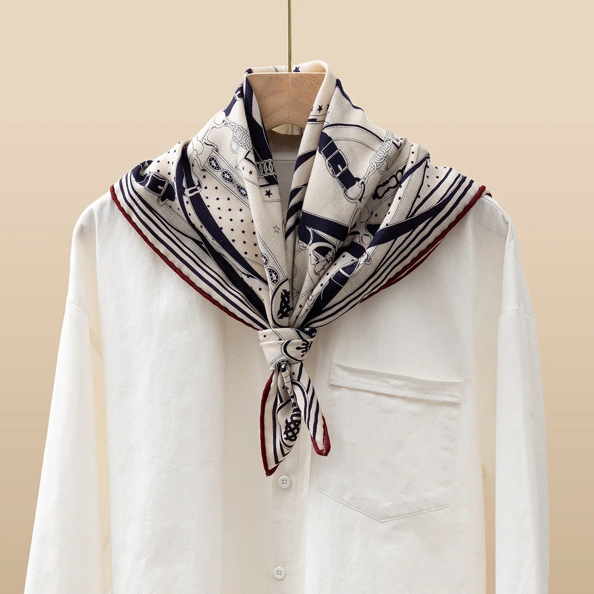 Autumn and Winter Silk Wool Scarf 30% Silk+70% Wool Double Sided Printed Versatile Warm Scarf 65x65cm