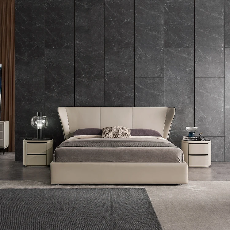 أثاث غرفة نوم مخصصة بالجملة تصميم بسيط وحديث وسرير مزدوج لتخزين الجلود طقم سرير بحجم كينغ/كوين