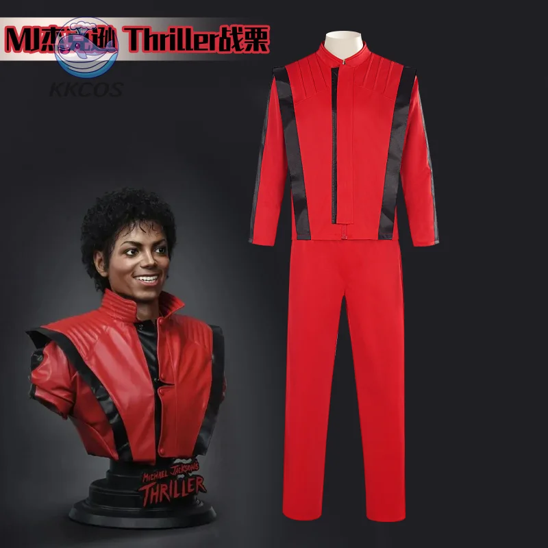 mj-ジャクソン-スリラー-レッド-レザー-ジャケット-セット-ブラック-v-ボタン付き-ハロウィン-パーティー-パフォーマンス-ロールプレイ服-衣類-kkcos