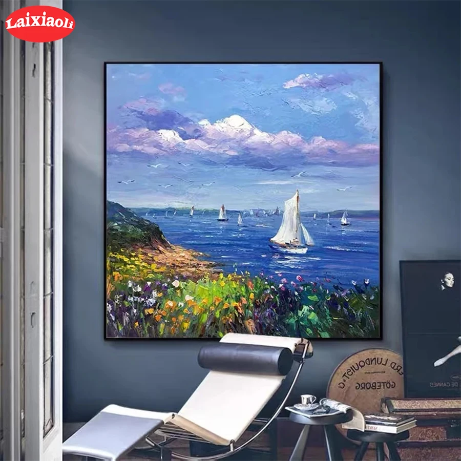 5D DIY Diamond Embroidery Abstract landscape art, sea sailing, flowers Diamond Painting Cross Stitch Mosaic New Arrival Wall Art