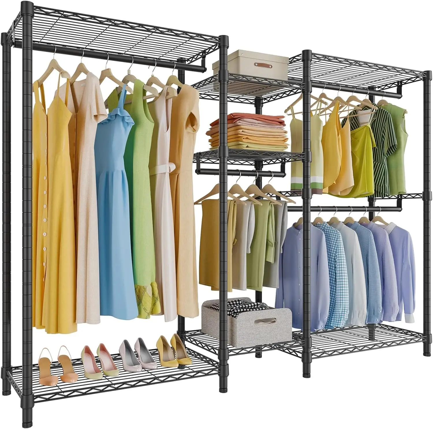 

V6 Wire Garment Ra Heavy Duty Clothes Ra With Shelves, Freestanding Portable Wardrobe Closet Ra For Hanging Clothes Closet