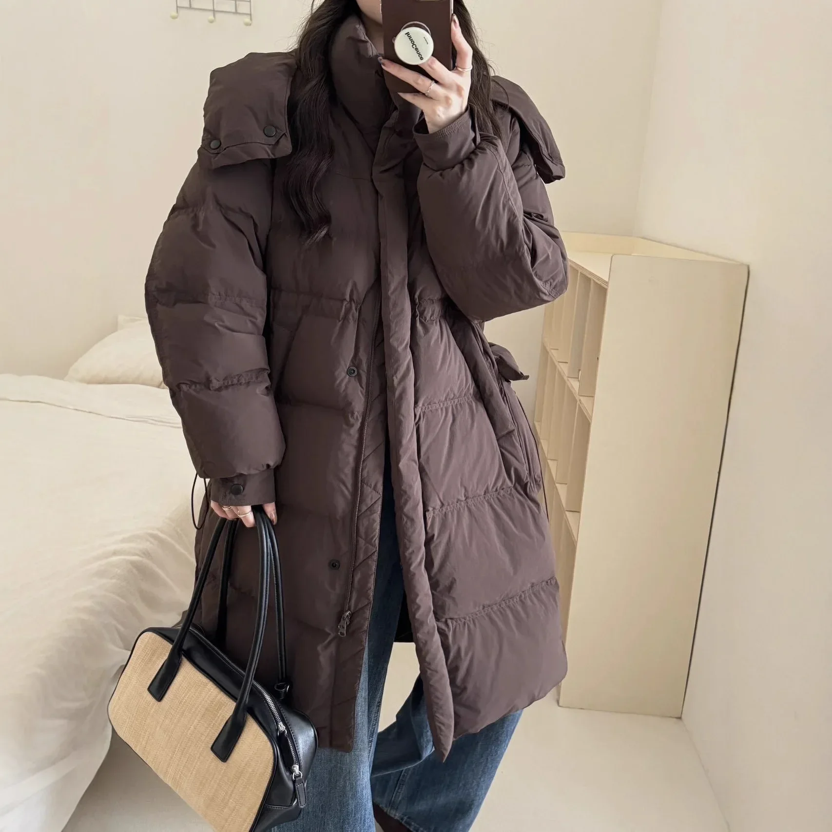 

European Winter New Women's Down Jacket Commuting Hooded White Duck Down Warm Coat