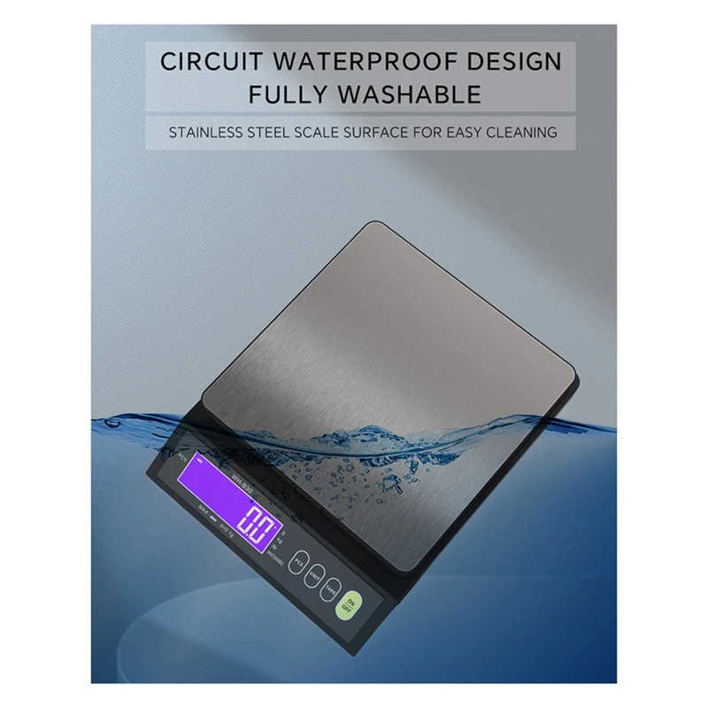 Balança de cozinha eletrônica digital com display LCD, multifunções, aço inoxidável, medição, pesagem, ferramenta de cozimento, 10kg, 0,1g