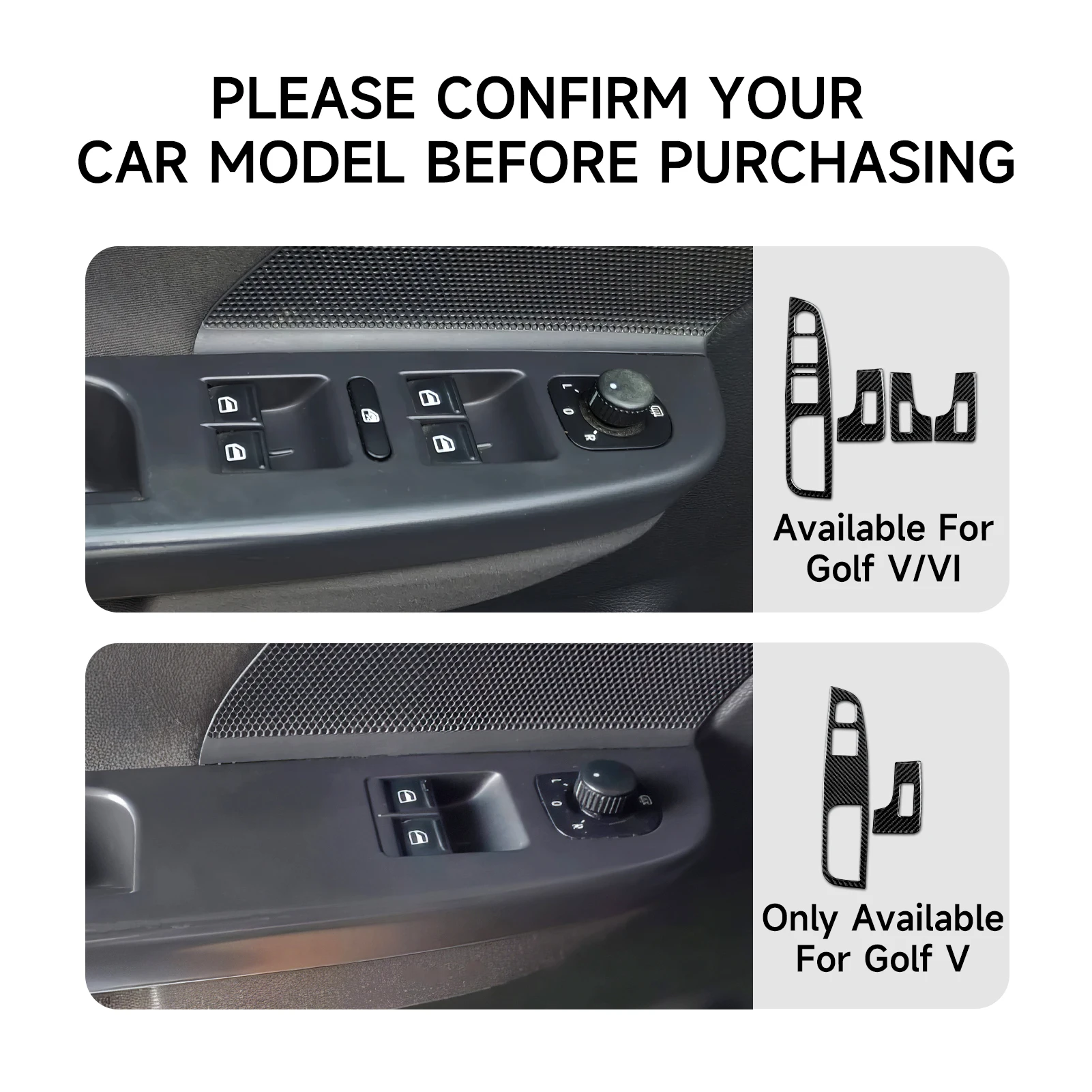 Car Window Lift Switch Panel, Carbon Fiber Interior Sticker, For VW Jetta V Golf V VI MK5 MK6 R32 GTI Plus Variant Accessories