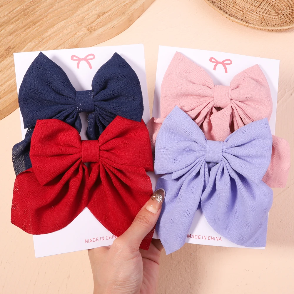 2Pcs/Set Sweet Solid Color Bowknot Hair Clips for Baby Girls Big Bows Hairpins Barrettes Headwear Toddler Hair Accessories