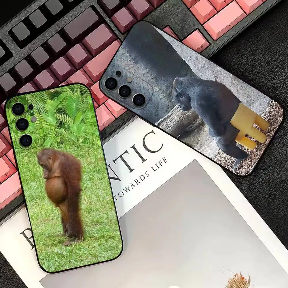 Monkey Memes Funny Phone Case Black Silicone Soft For Samsung S25,S24,S21,S22,S23,S30,Ultra,S20,Plus,Fe,Lite