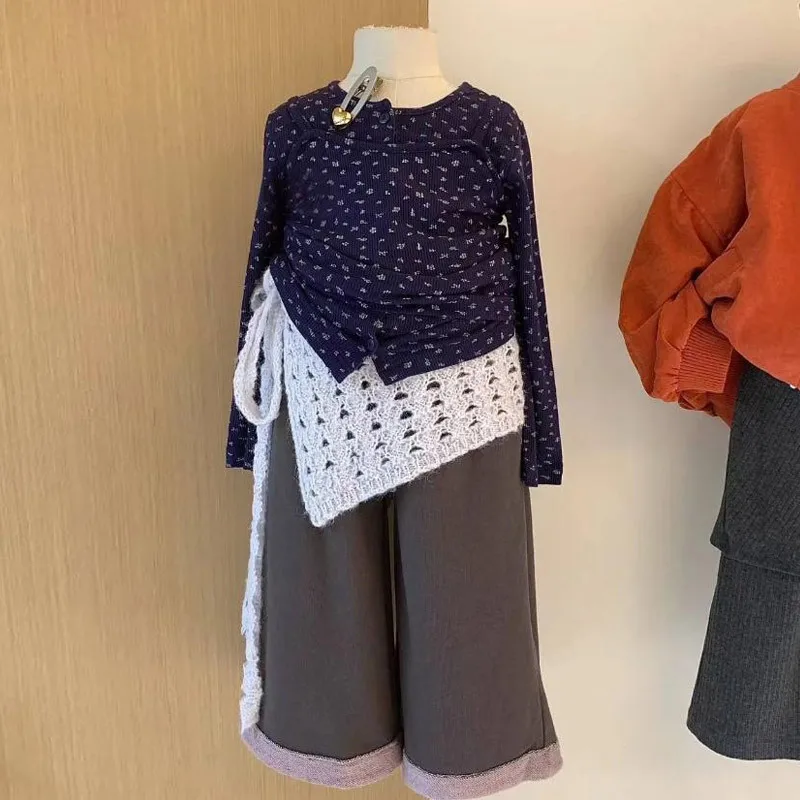 مجموعة جديدة للفتيات لعام 2025 طقم خريفي للأطفال من القطن الخالص مُزين بالزهور مكون من 3 قطع سروال بناتي فضفاض غير رسمي مقاوم للبعوض #5