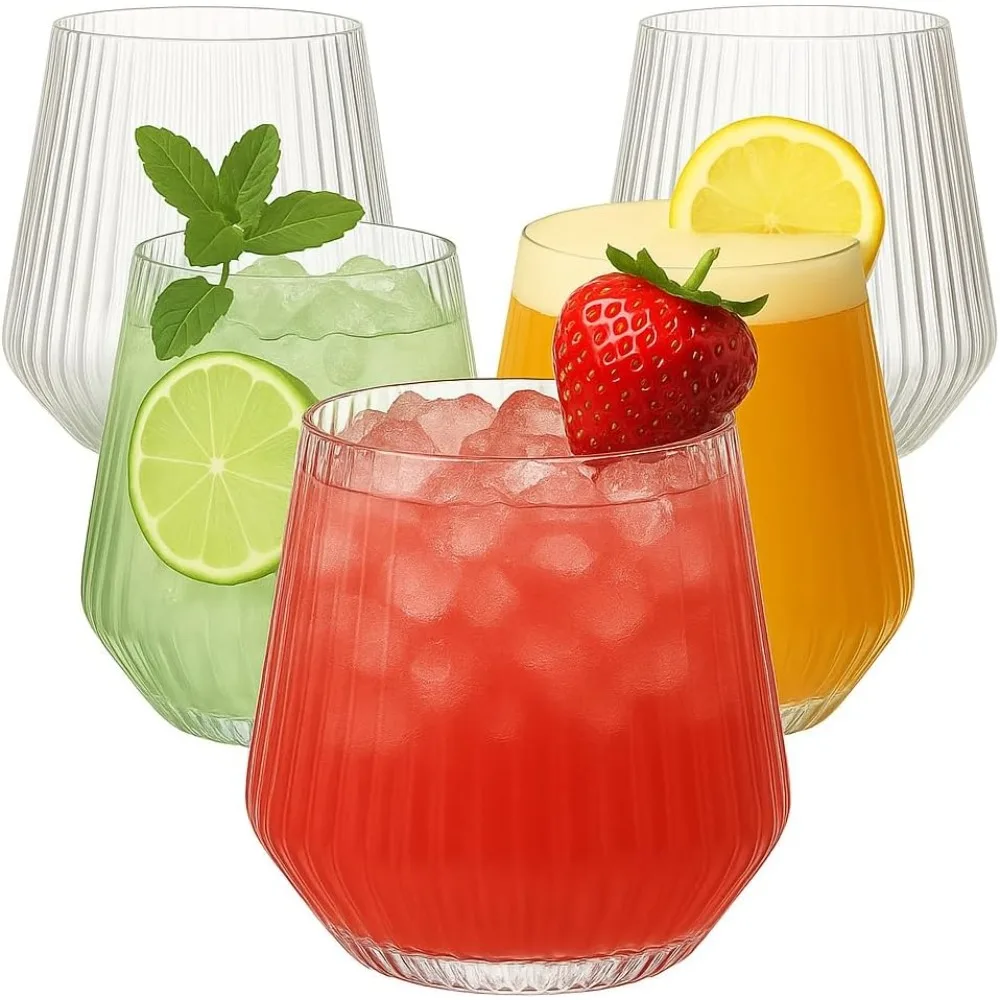 

Origami-Style Resilient Stemless Plastic Wine and Champagne Glasses for Durable Use at Home or Outdoors