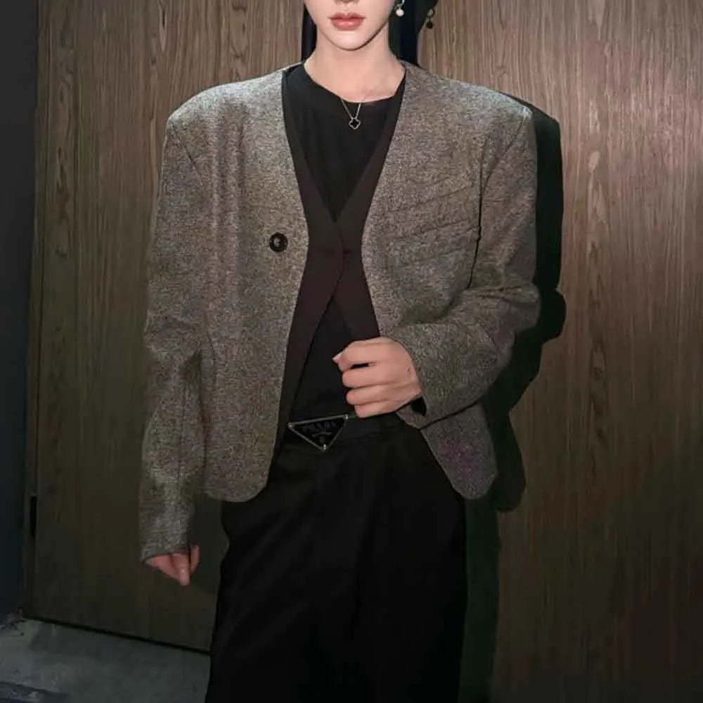 

Winter Male Faux Two-Piece Long-Sleeved Suit Jacket American Retro Fashion Trendy High Street Casual Loose Niche Men's Top 2025