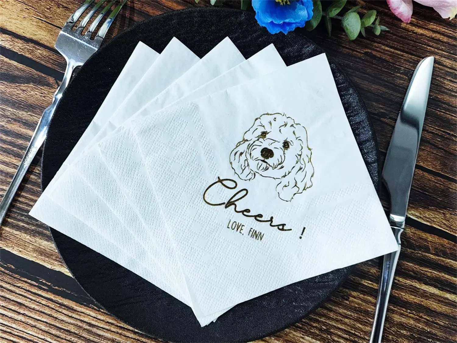 50 PCS Custom Pet Cocktail Napkins, Gold Foil Napkin-Custom Pet Portrait Napkins, Dog Wedding Napkins, Pet Napkins, Pet Wedding