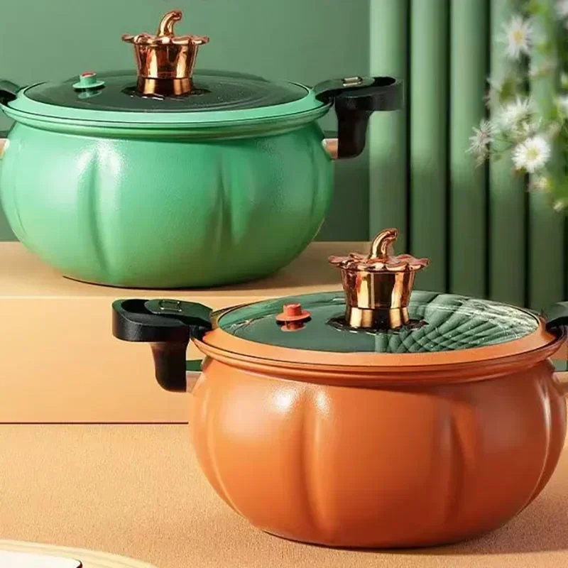 8L Multipurpose Large Capacity Pumpkin Pot Thickened Multilayer Base Non Stick Pressure Cooker with Visible Lid