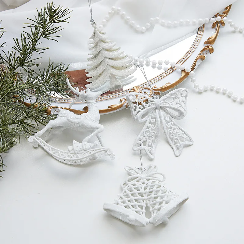 Christmas Decoration White Pendant Snowflake Bow Glitter Acrylic Pendant Christmas Tree Hangings Festival Party Window Ornament