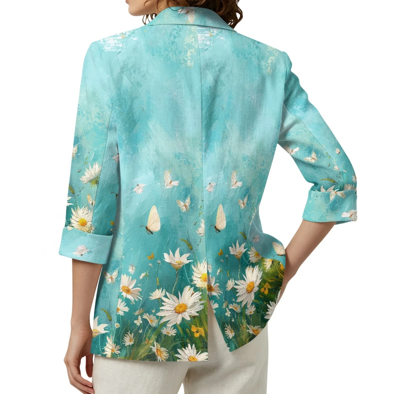 PENSTROLL Butterfly Daisy Linen Like Outerwear Cardigan Jackets for Women Loose Beach Cover Ups