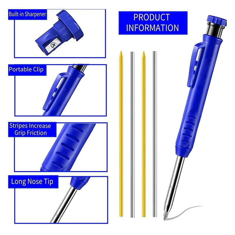 5 Packs Silver Streak Welders Pencil Set With Carbide Scriber Tool Solid Marker Metal Marking Tool Built-In Sharpener