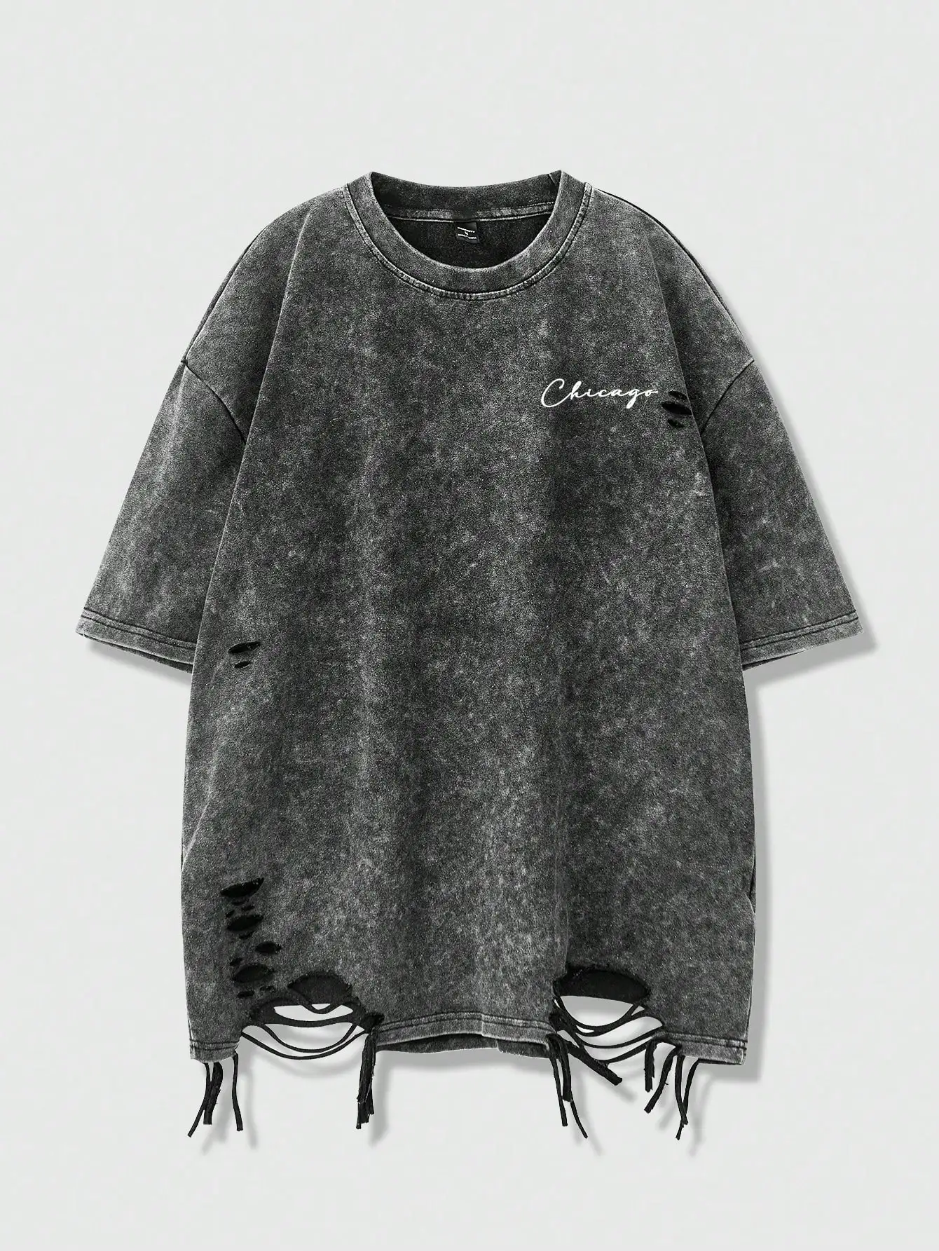 

Мужская футболка с коротким рукавом, рваная, с эффектом потертости, с принтом в виде надписи, свободного кроя, повседневная, для лета