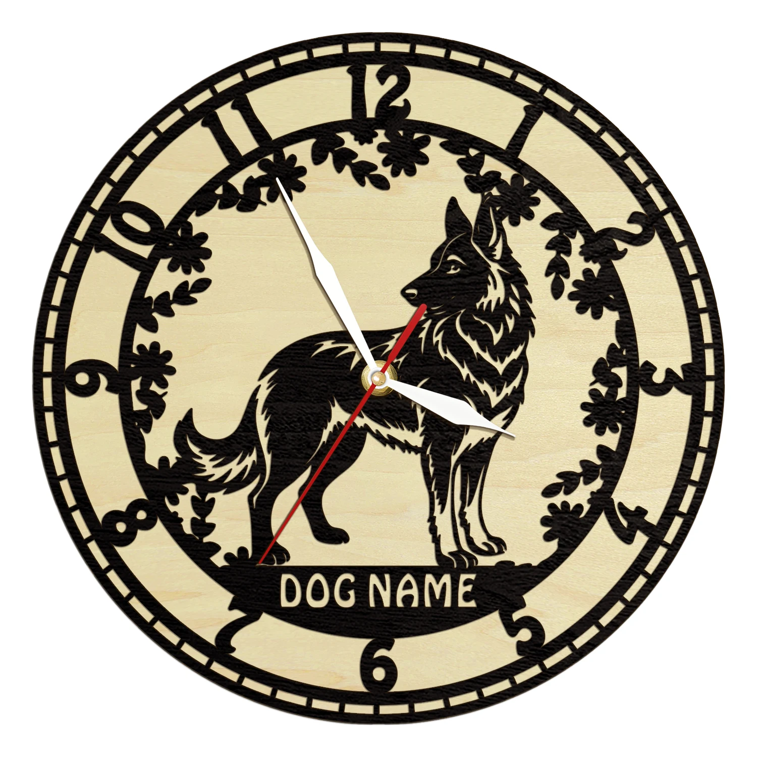

Пользовательские бельгийские овчарки с деревянной рамой, настенные часы для владельца собаки, щенка, породы домашнего декора, персонализированные деревянные часы с именем собаки