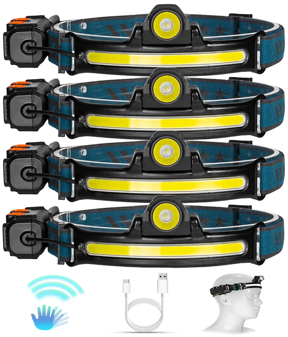 USB Rechargeable Induction Headlamp XPG+COB LED Head Lamp with Built-in Battery Flashlight Multi-function 6 Modes Head Torch