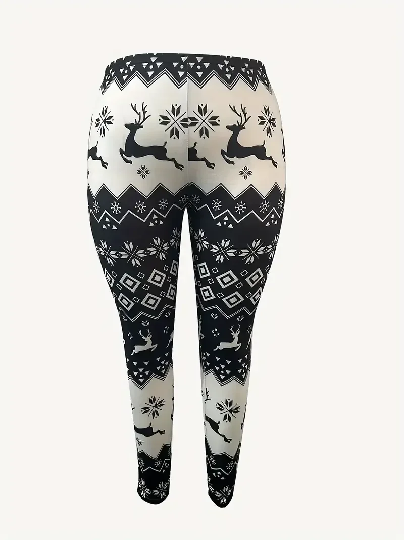 Plus size 1xl-5xl moda feminina leggings de natal rena & argyle impressão elástica alta ascensão leve estiramento leggings
