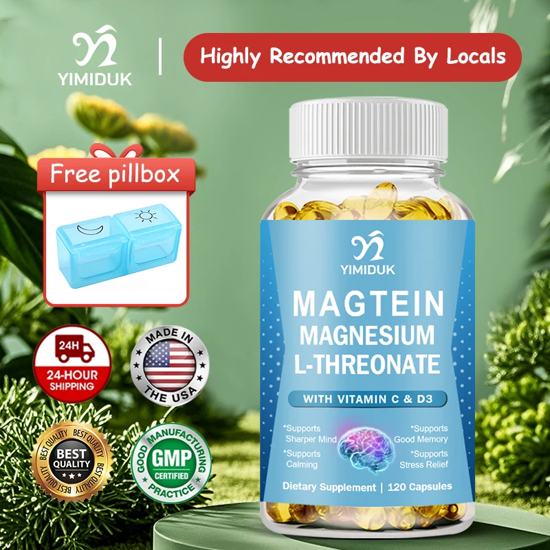 

Magnesium L-Threonate Capsules With Vitamin C, Support Stress Relief, Healthy Memory, Cognitive Function, Non-GMO