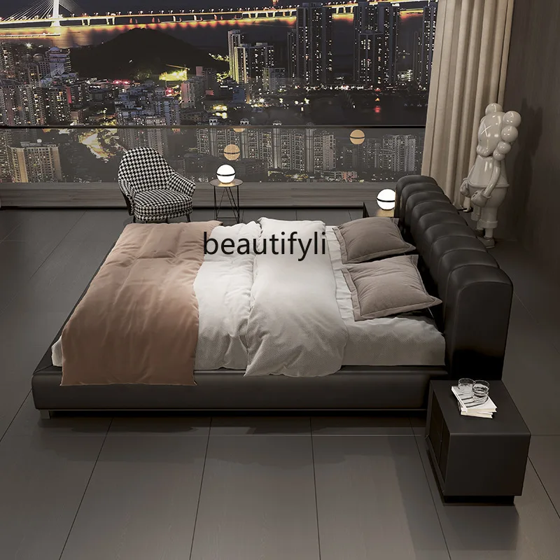 Italian minimalist leather bed piano key bed 1.8 meters 1.5 meters double master bedroom first layer leather bed