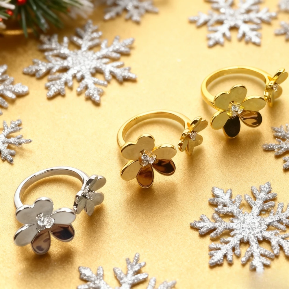 

Light & Fresh - style Three - flower Opening Ring, High - quality Accessory for Birthday Parties Trendy Jewelry