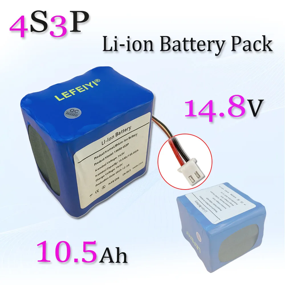 

14.8V 10.5Ah High Capacity 18650 4S3P 16.8V Rechargeable Li-ion Power Battery Pack 155.4Wh High-Power