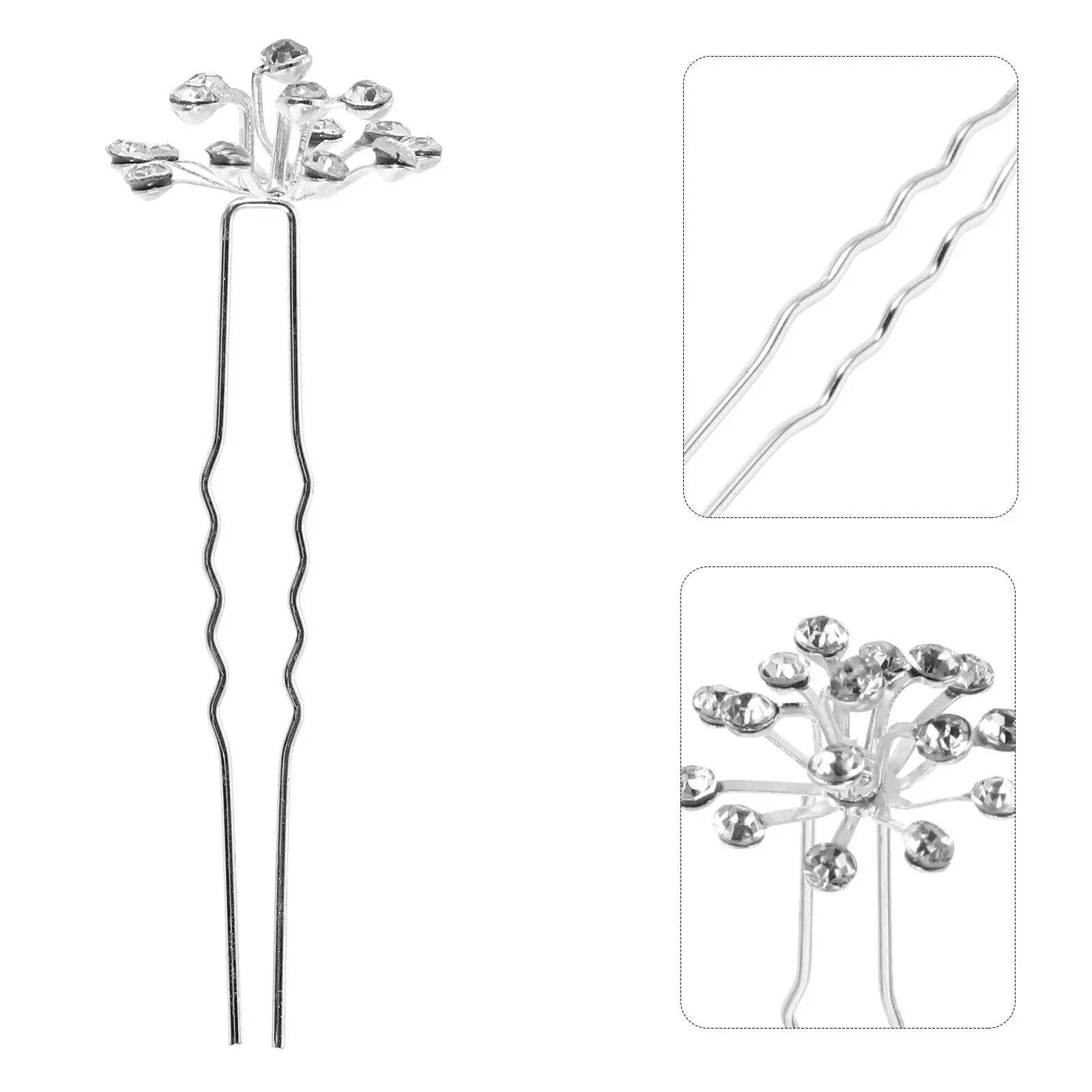 20Pcs Wedding Hair Pin U-Shaped Bridal Hair Clip Rhinestone Embellished 's Breath Flower Design Comfort Lightweight Secure