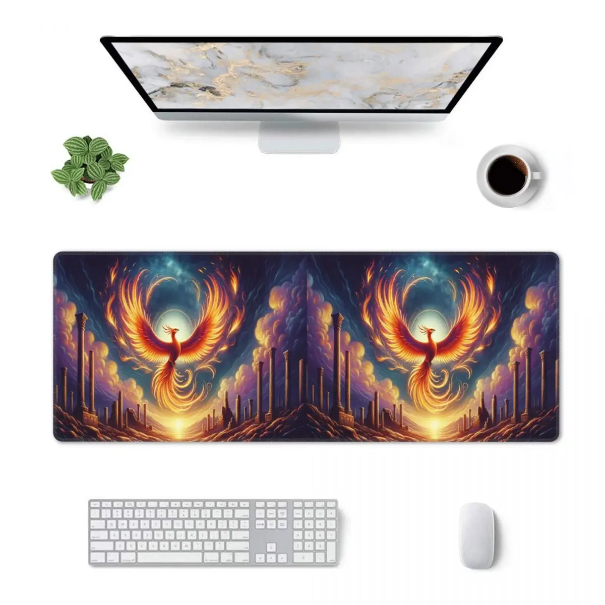 Large Mouse Pad Phoenix Mythical Bird With Fiery Wings Gamer PC Laptop Mats Keyboard Carpet Computer Gaming Desk Mat