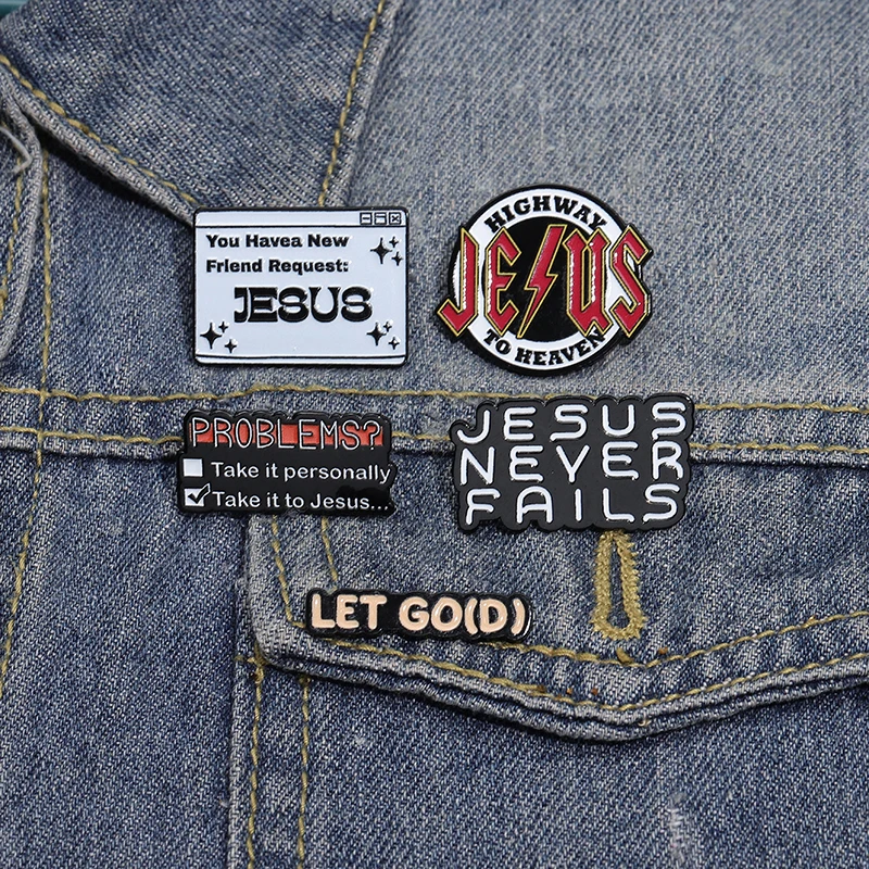 Jesus Never Fails Let God Enamel Pins Cartoon Creative Brooches Backpack Lapel Badge Accessories Gift for Christian Friends