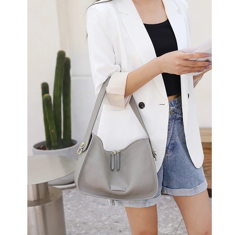 

Women's Cow Genuine Leather Shoulder Bags Ladies Fashion Classic Commute Handbags Female Natural Cowhide Casual Crossbody Bag