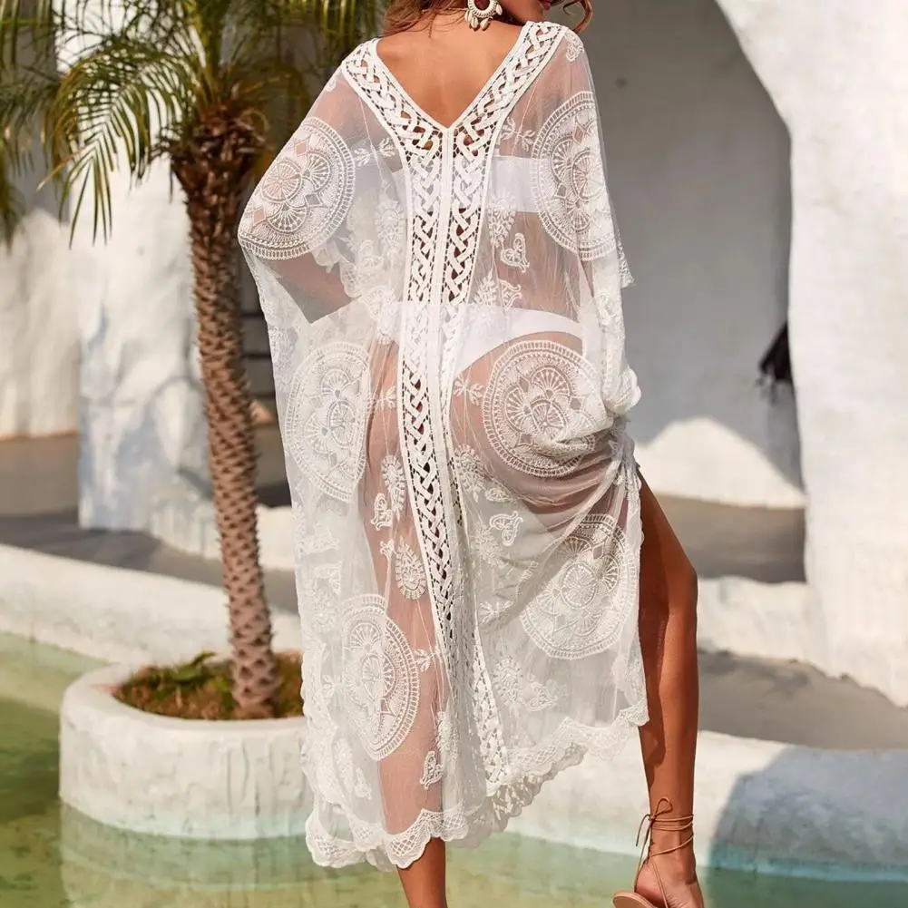 2023 Lace Beach Cover up Pareo Beachwear costume da bagno Cover up Playa Pareo tuniche per costumi da bagno da spiaggia abito da spiaggia in pizzo da donna